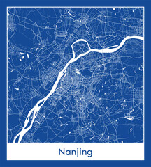 Nanjing China Asia City map blue print vector illustration