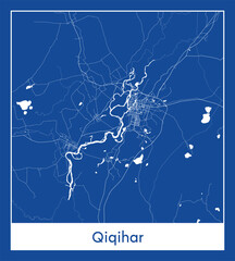 Qiqihar China Asia City map blue print vector illustration