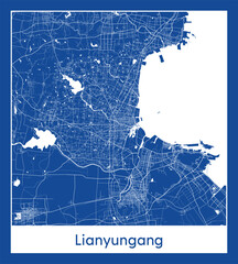 Lianyungang China Asia City map blue print vector illustration