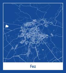 Fez Morocco Africa City map blue print vector illustration
