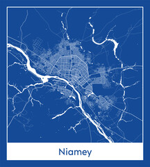 Niamey Niger Africa City map blue print vector illustration