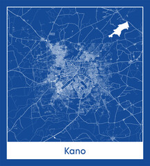 Kano Nigeria Africa City map blue print vector illustration