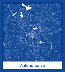 Antananarivo Madagascar Africa City map blue print vector illustration