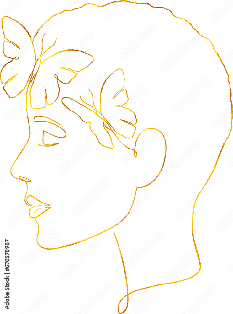 Poster minimal woman face with butterflies