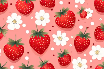Foto op Canvas seamless pattern with cute Strawberry and flower  illustrations,a simple design for baby room decor and nursery decoration.Strawberry illustrations for nursery decor. © png-jpeg-vector