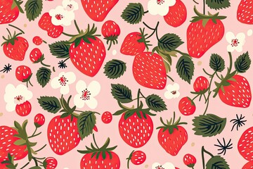 seamless pattern with cute Strawberry and flower  illustrations,a simple design for baby room decor and nursery decoration.Strawberry illustrations for nursery decor.