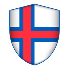 Obraz premium Faroe Islands flag in shield shape. Vector illustration.