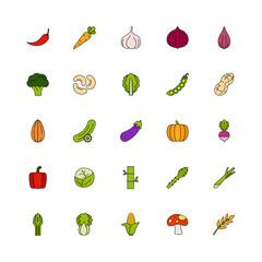 Vegetable icon set - Filled line color