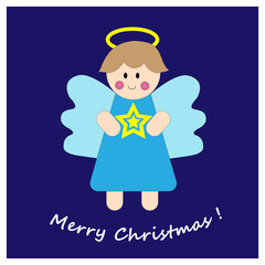 Card Christmas angel cute baby with star