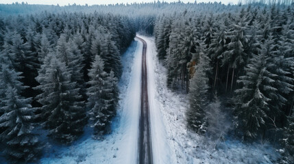 Mountain forest snowy road. Winter mountain landscape. Nature concept, mountainous area.