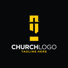 Fototapeta premium Letter I Church Logo Design Template Inspiration, Vector Illustration.