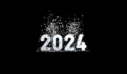 Happy new year 2024 - silver text and confettis