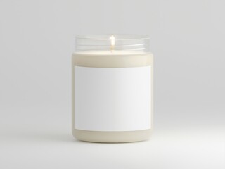9 oz scented soy candle mockup with blank label for logo, text or design on a plain white background. 3D Rendering.