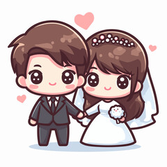 vector cute wedding couple in cartoon style