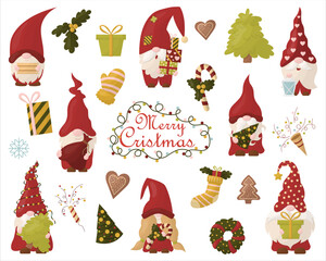 A set of Christmas gnomes. Vector illustration on a white background