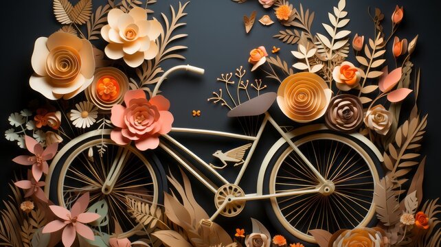Fototapeta artistic bicycle with flowers made of paper