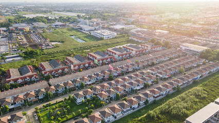 Fototapeta premium Aerial view of village house countryside, Thailand.