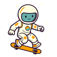 Cute Astronaut Playing Skateboard With Star , Cartoon , Illustration, Cartoon PNG