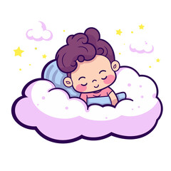 Cute Baby Sleeping On Cloud Pillow , Cartoon , Illustration, Cartoon PNG