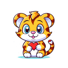 Cute Baby Tiger Holding Love Heart , Cartoon , Illustration, Cartoon PNG