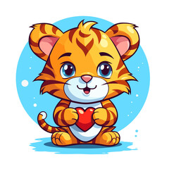 Cute Baby Tiger Holding Love Heart , Cartoon , Illustration, Cartoon PNG