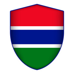 Fototapeta premium Gambia flag in shield shape. Vector illustration.