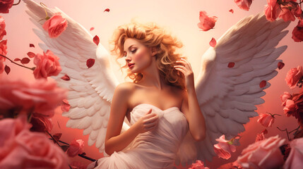 Adorable Cupid or angel . Valentines day concept design. - obrazy, fototapety, plakaty