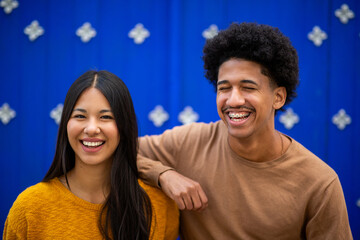 A closeup of a young, beautiful Hispanic couple