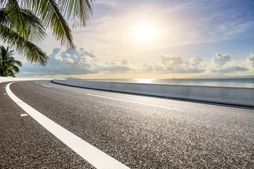 Poster Highway road and coastline nature landscape at sunrise © ABCDstock