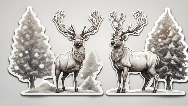 High Resolution christmas reindeer sticker white outline 