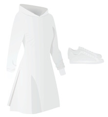 White hoodie dress and shoes. vector illustration