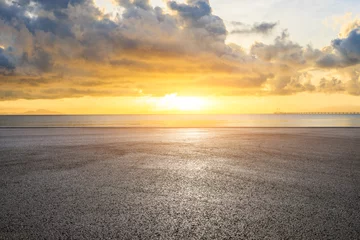  Asphalt road platform and coastline natural landscape at sunrise © ABCDstock