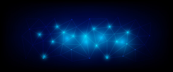 Naklejka na ściany i meble Abstract futuristic - Molecules technology with polygonal shapes on dark blue background. Illustration Vector design digital technology concept. Global network connection. 