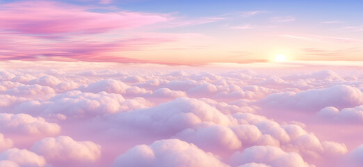 Beautiful sunset sky above pink clouds with dramatic light. - obrazy, fototapety, plakaty
