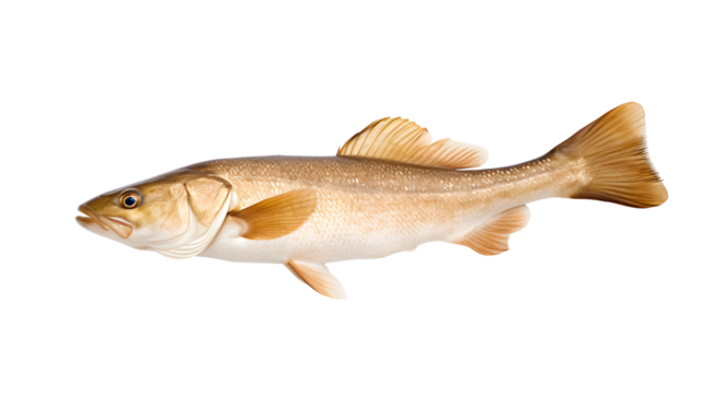 A transparent side view photo of a cod.