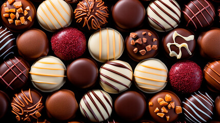Assorted chocolates, luxury chocolate bonbons,
close-up. Food Background. 
