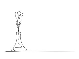 Continuous one line drawing of tulip flower in vase. single line tulip flower vector illustration.