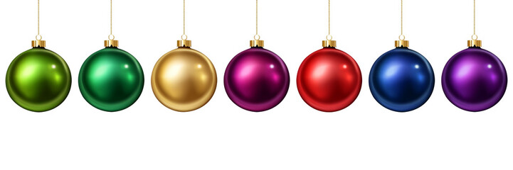 PNG Colorful glossy baubles isolated on transparent background. Christmas ornaments balls hanging in a row