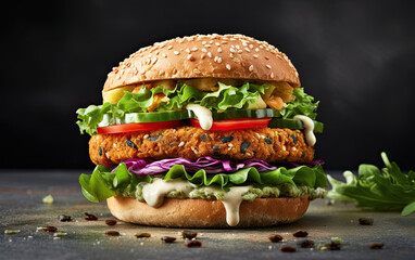 Tasty Vegan Burger: Homemade Falafel with a Medley of Vegetables, Perfect for World Vegan Day