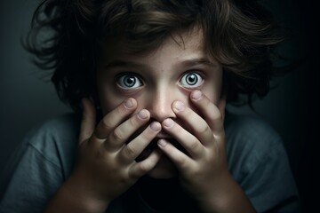 photo Show the authentic expression of a child dealing with fear and anxiety. Generative AI - obrazy, fototapety, plakaty