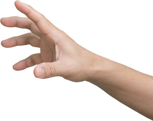 Asian hand motions made by a man isolated on a white backdrop. Grasp with five fingers. Pointing...