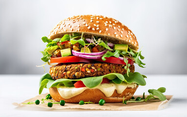 Tasty Vegan Burger: Homemade Falafel with a Medley of Vegetables, Perfect for World Vegan Day