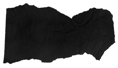 A piece of black crumpled paper on a blank background.