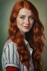 a painting of a woman with long red hair