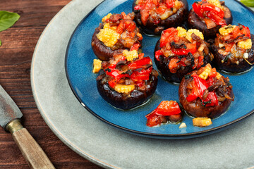 Baked filled mushroom caps