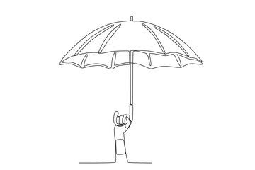 A hand holding an umbrella. Umbrella one-line drawing