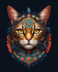 Cat in Mayan mythology style.