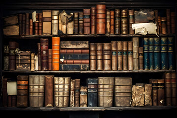 A Wall Full of Old Ancient Books Holding a Treasure Trove of Historical Books and Manuscripts Library of Knowledge
