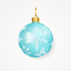 Fototapeta premium blue realistic Christmas decorations. Christmas ornaments glass balls. Realistic 3d design elements of decor. Holiday Christmas objects. vector illustration. gold ribbon.