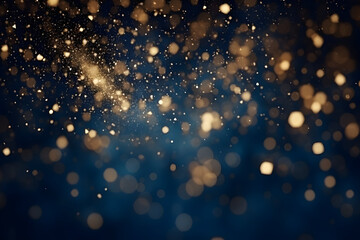 An Abstract Background Adorned with Gold Stars, Particles, and Sparkling Effects Set on a Deep Navy Blue Canvas. A Captivating Visual for Christmas and New Year Celebrations - obrazy, fototapety, plakaty
